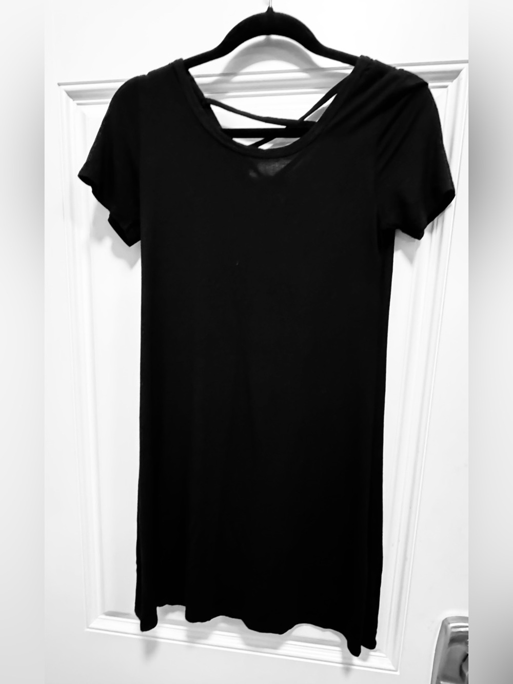 Olivia Rae Black Short Sleeve Mini Dress with Crisscross Back Detail